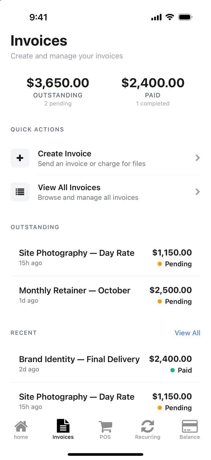 Invoices in the Paybrain app
