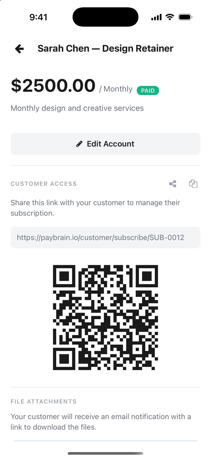 A recurring plan with its sign-up link and QR code