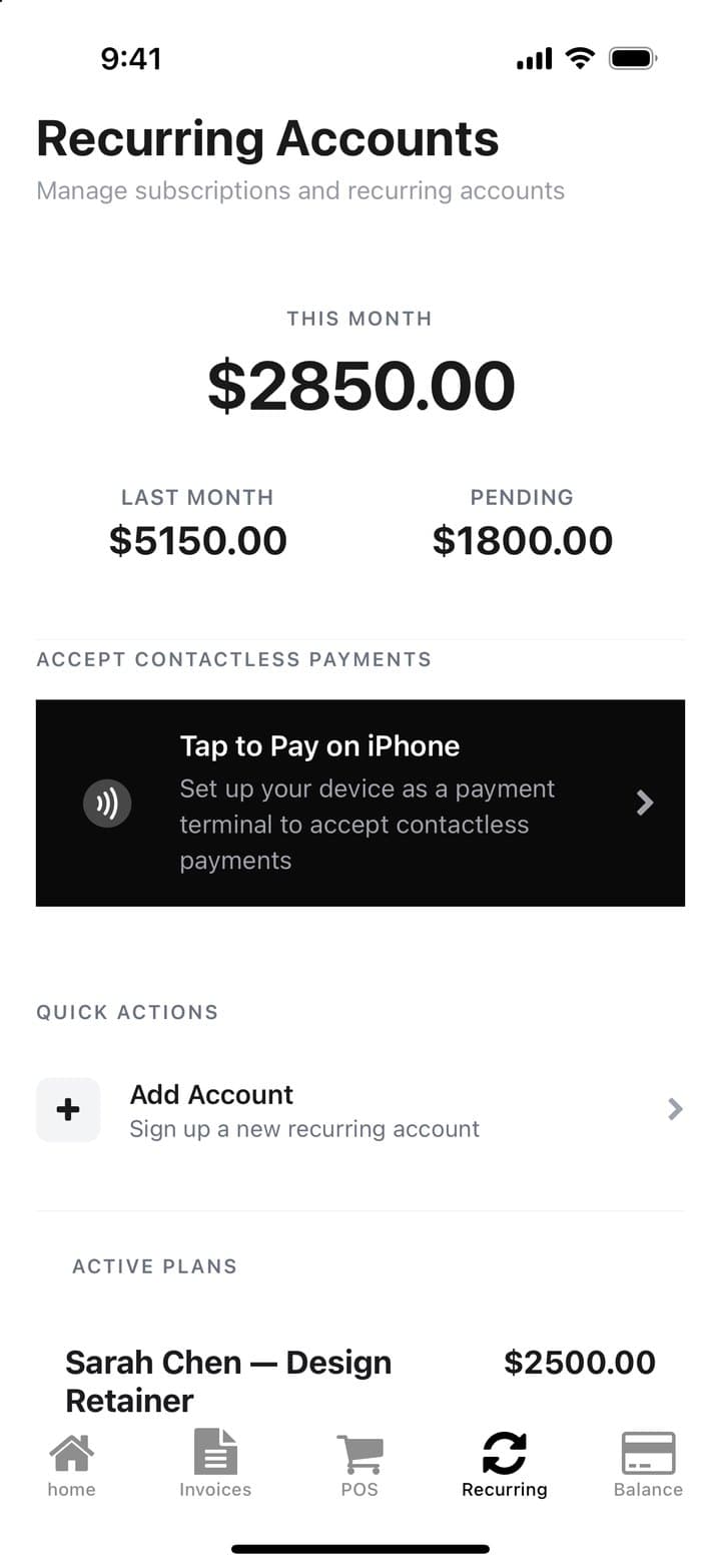 Recurring accounts: this month’s billing and active plans